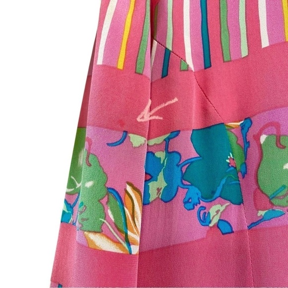 Vtg Anne Crimmins Umi Collections Silk Floral Striped Art Wear Dress Pink Size 4 - Picture 6 of 10